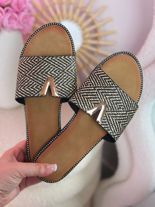 Donia Black Braided Slides