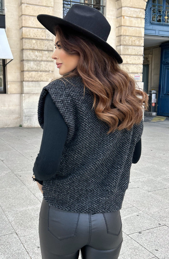 OVERSIZED WOVEN GILET DARK GREY MELANGE