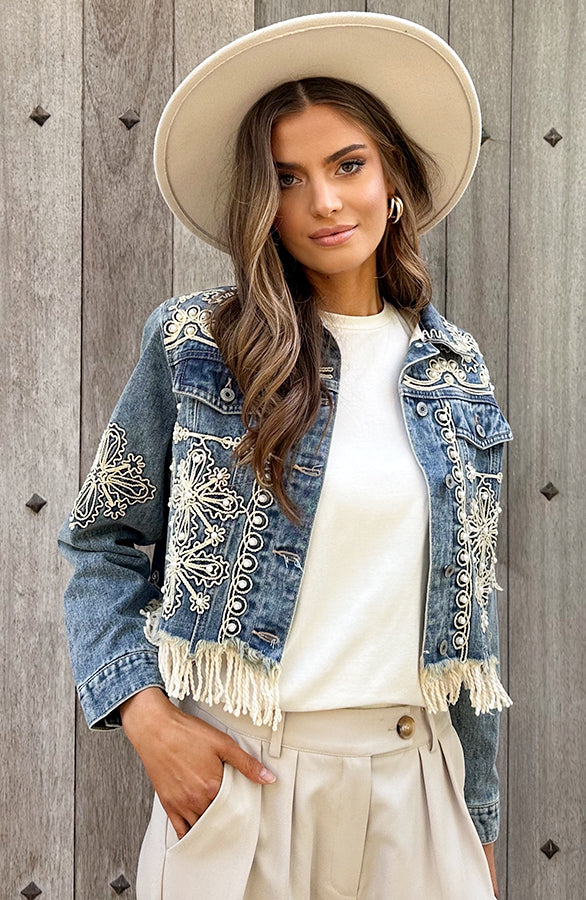 BOHEMIAN PRINT DENIM JACKET