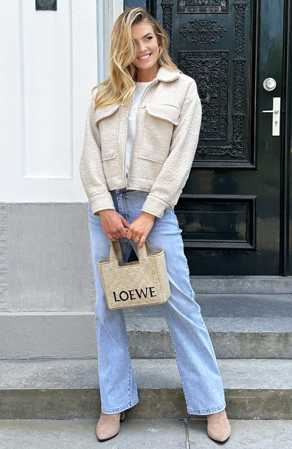 BOUCLE JACKET MET RITS BEIGE