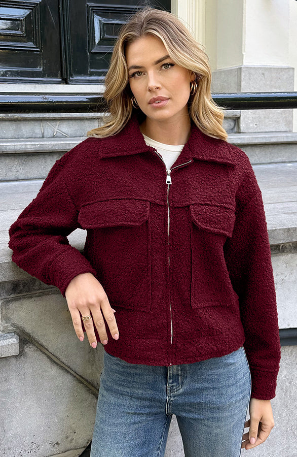 BOUCLE JACKET MET RITS BURGUNDY