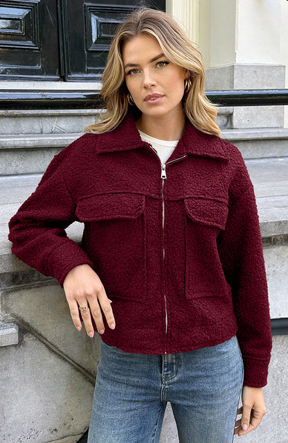 BOUCLE JACKET MET RITS BURGUNDY