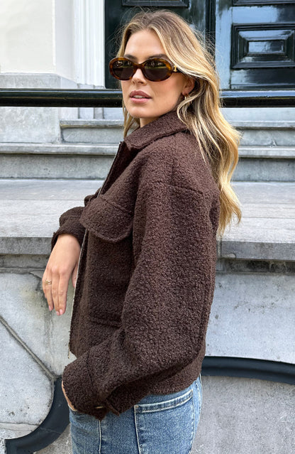 BOUCLE JACKET MET RITS CHOCO
