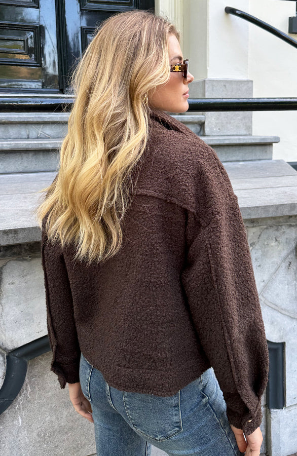 BOUCLE JACKET MET RITS CHOCO