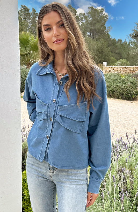 DENIM BOW BLOUSE BLAUW