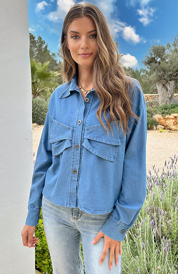 DENIM BOW BLOUSE BLAUW