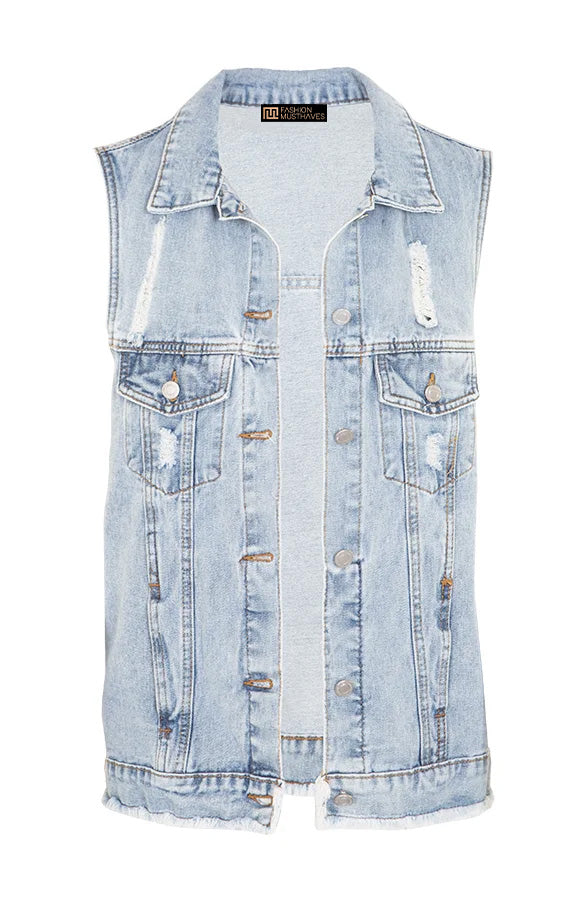 DENIM GILET DAMAGED