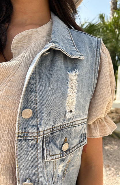 DENIM GILET DAMAGED