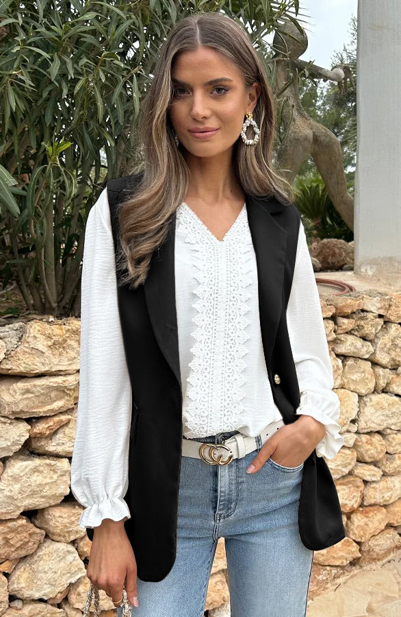 ELEGANT BLAZER GILET ZWART