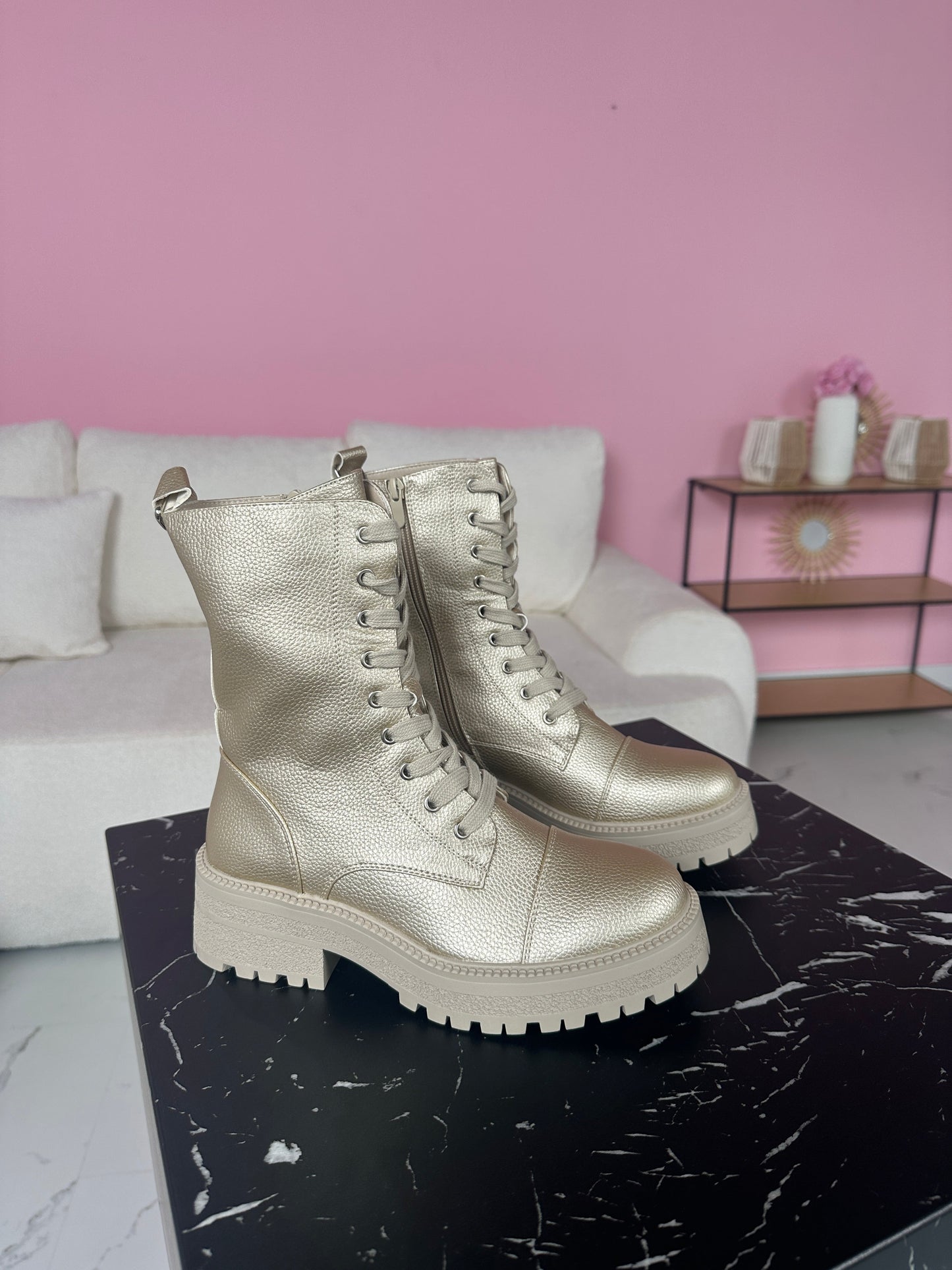 Anaïs Gold Lace-Up Boots