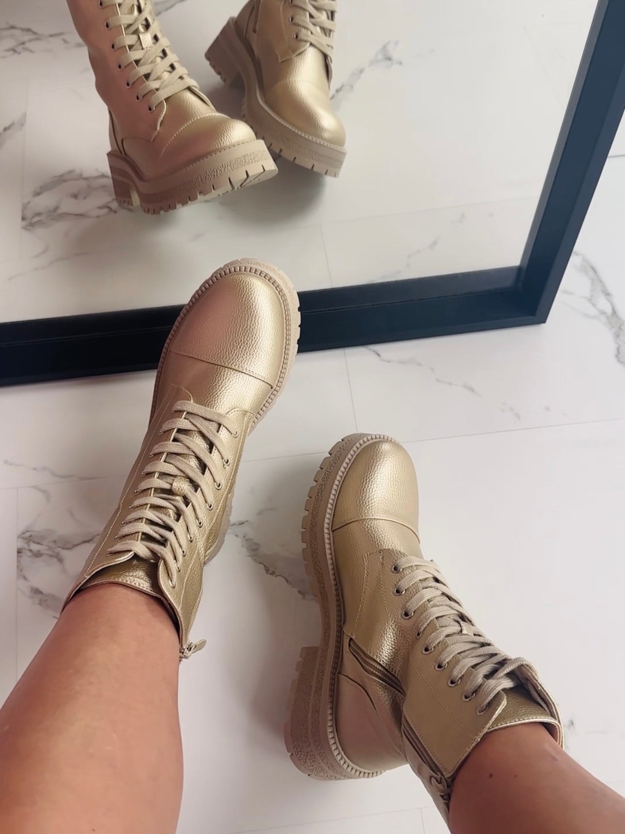 Anaïs Gold Lace-Up Boots