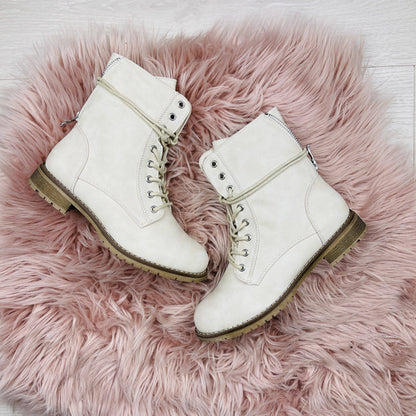 Beige Lace-Up Boots
