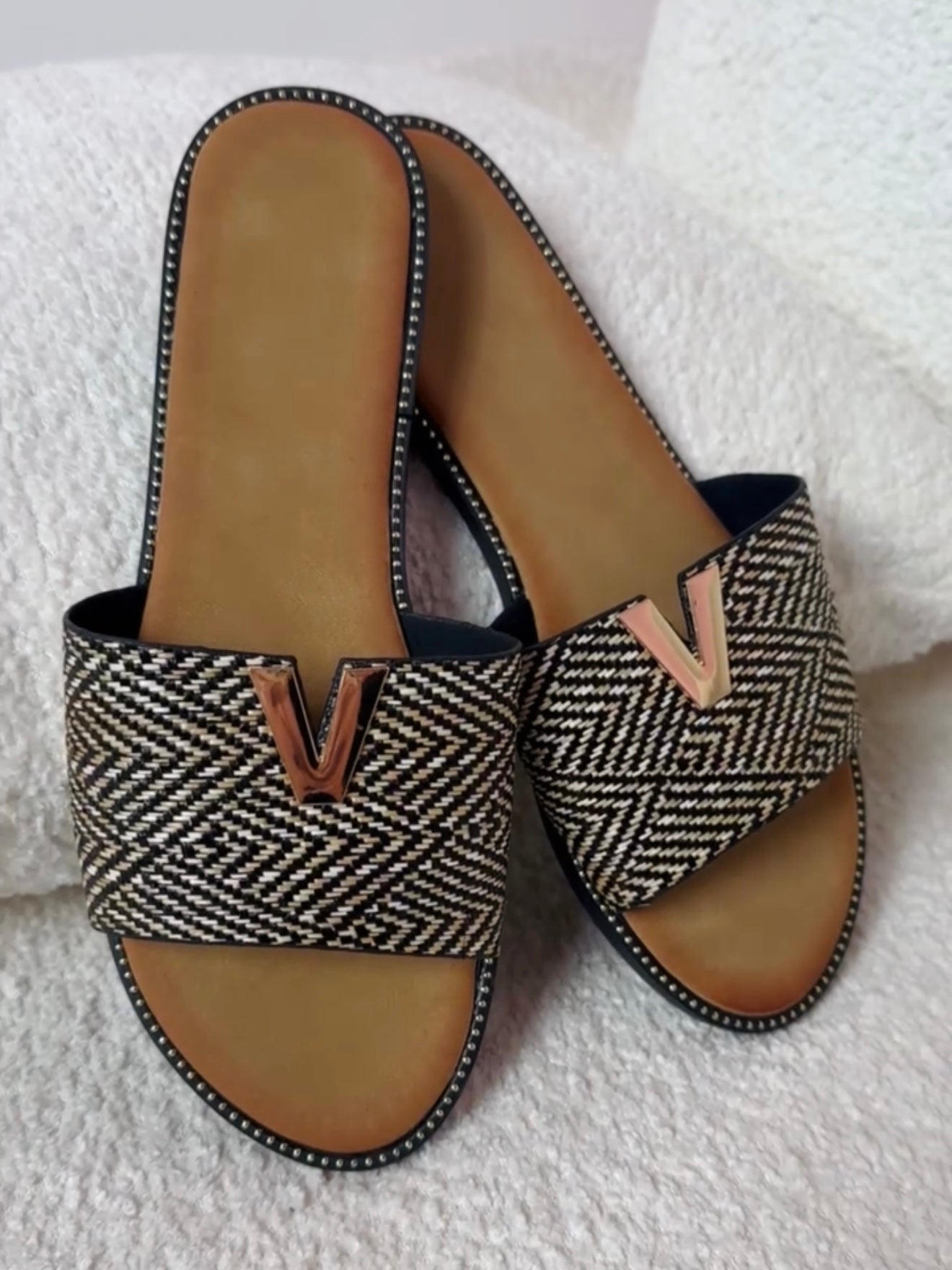 Donia Black Braided Slides