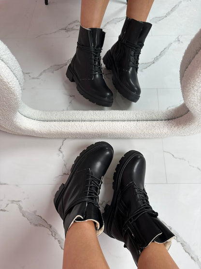Fury Black Lace-Up Boots
