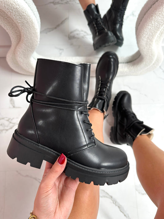 Fury Black Lace-Up Boots