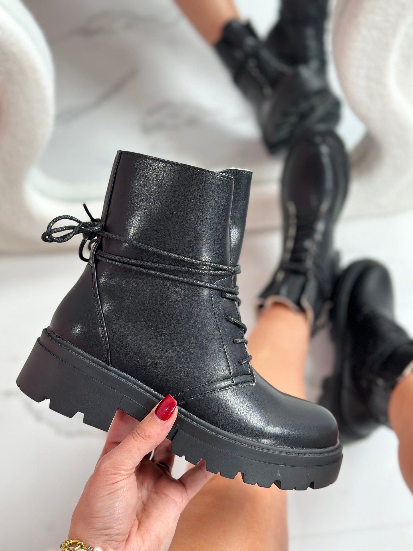 Fury Black Lace-Up Boots