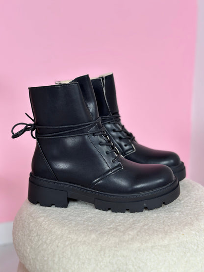 Fury Black Lace-Up Boots