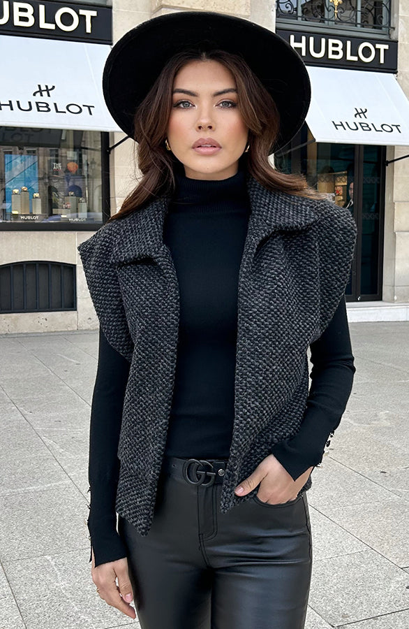 OVERSIZED WOVEN GILET DARK GREY MELANGE
