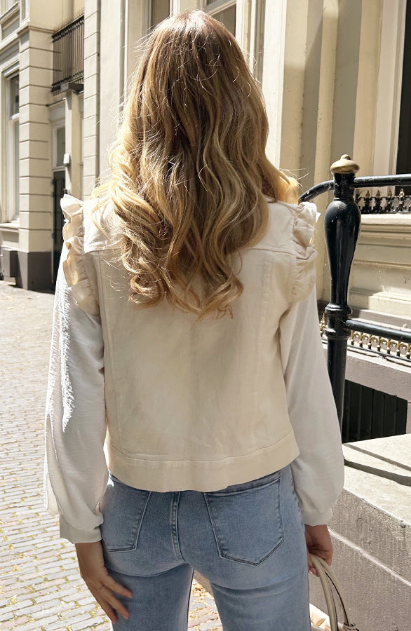 RUFFLE DENIM GILET BEIGE