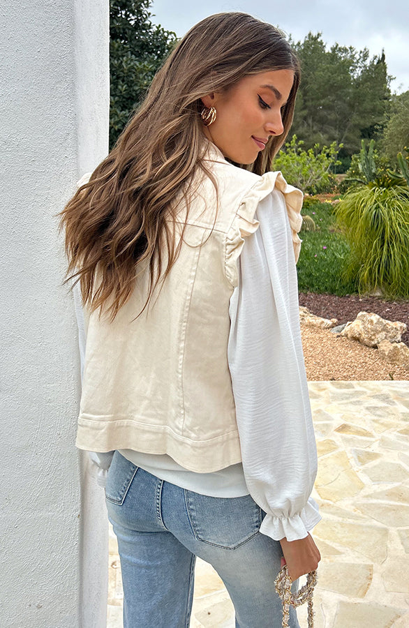 RUFFLE DENIM GILET BEIGE