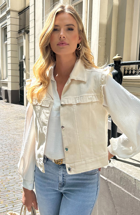 RUFFLE DENIM GILET BEIGE