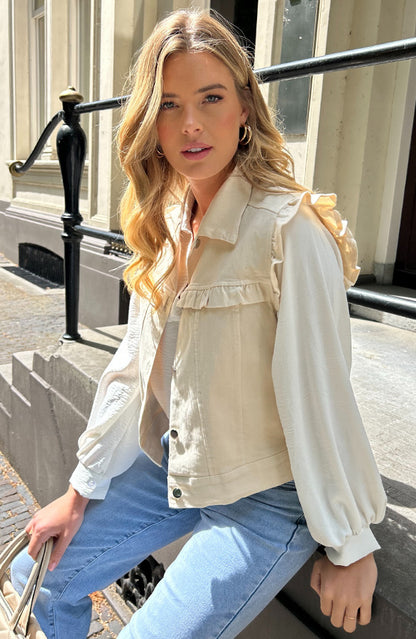 RUFFLE DENIM GILET BEIGE