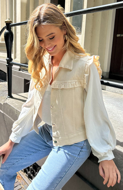 RUFFLE DENIM GILET BEIGE
