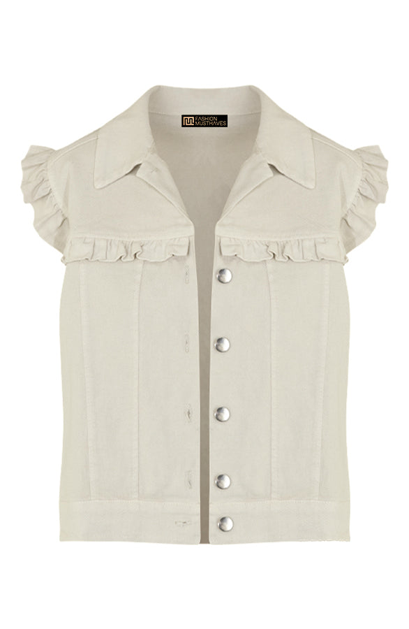 RUFFLE DENIM GILET BEIGE