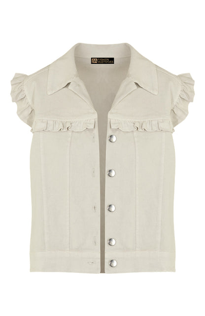 RUFFLE DENIM GILET BEIGE