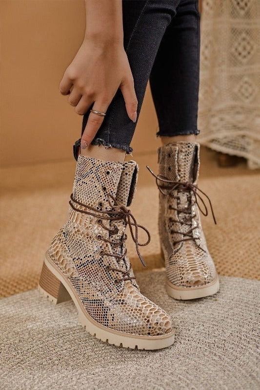 Favo Snake Lace-Up Boots