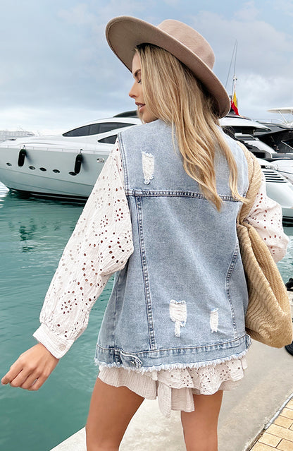 DENIM GILET DAMAGED